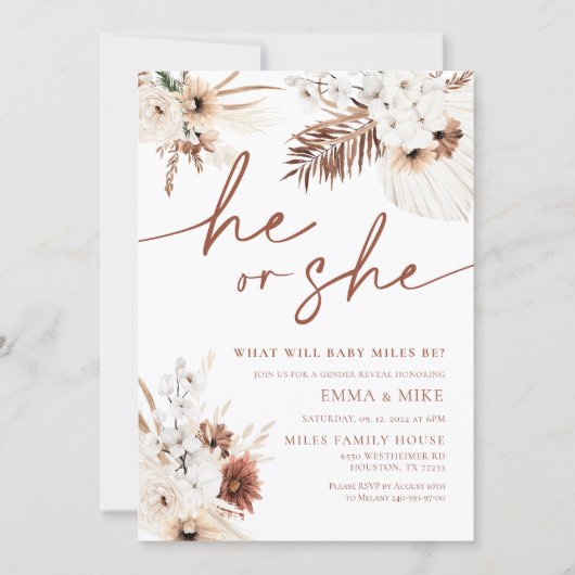 Boho Pampas Hij of zij nodigt beide geslachten uit Kaart (Voorkant)