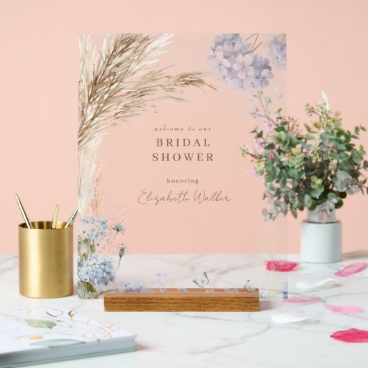 Boho Pampas Icy Blue Bridal Shower Acryl Bord (Huwelijk)