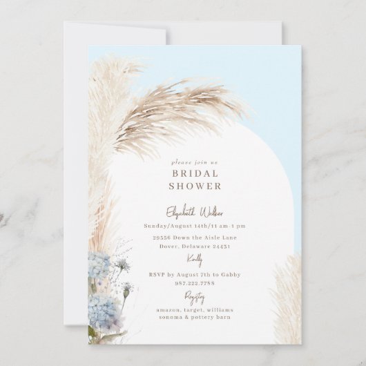Boho Pampas Icy Blue Vrijgezellenfeest Kaart (Voorkant)