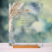 Boho Pampas Ijsblauw Bruidsdouche Acryl Bord (Neutraal)