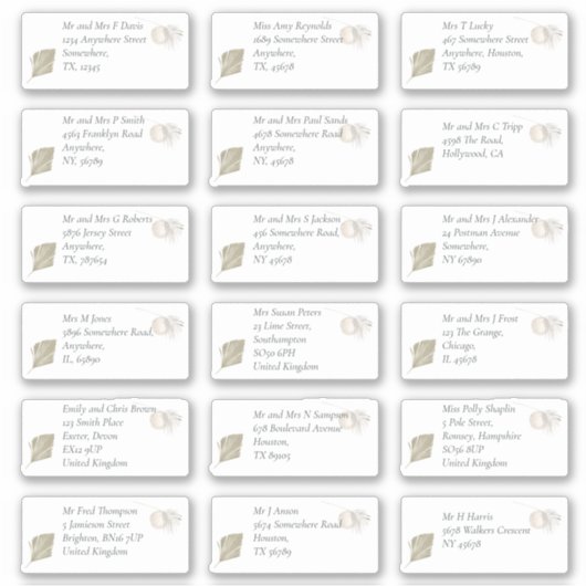 Boho Pampas Individuele Ontvanger Naam Adres Sticker (Voorkant)