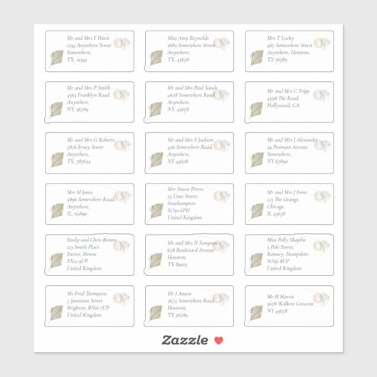 Boho Pampas Individuele Ontvanger Naam Adres Sticker (Vel)