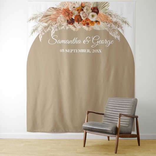 Boho pampas koperen terracotta florale bruiloft wandkleed (In situ)