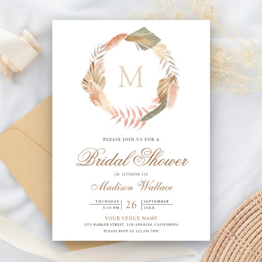 Boho Pampas Krans Gedroogde Palmbladeren Bruidsdou Kaart