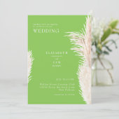 Boho Pampas Lime Green Samen Met Trouwen Kaart (Staand voorkant)