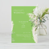Boho Pampas Lime Groen Witte Hydrangea Bruiloft Kaart (Staand voorkant)