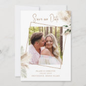 Boho Pampas Loofwerk Foto Bruiloft Save The Date (Voorkant)