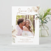Boho Pampas Loofwerk Foto Bruiloft Save The Date (Staand voorkant)