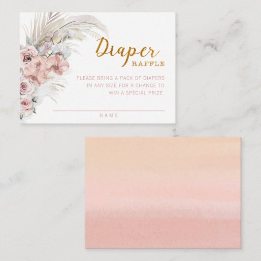 Boho Pampas Luier Raffle Kaart Notitiekaartje (Voorkant / Achterkant)