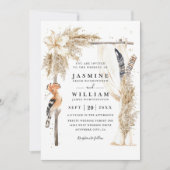 Boho Pampas Luifel Elegante QR Code Trouwen Kaart (Voorkant)