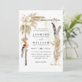 Boho Pampas Luifel Elegante QR Code Trouwen Kaart (Staand voorkant)