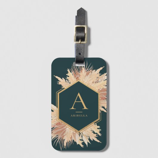 Boho Pampas met Gold Lijst Monogram Bagagelabel (Voorkant (verticaal))
