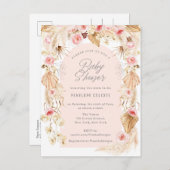 Boho pampas met roze bloemenboog baby shower invi uitnodiging briefkaart (Voorkant / Achterkant)