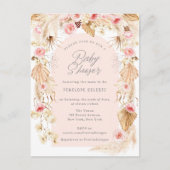 Boho pampas met roze bloemenboog baby shower invi uitnodiging briefkaart (Voorkant)