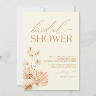 Boho Pampas Modern Bridal Shower floral Invitation Kaart