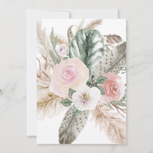 Boho Pampas, Monstera, Tropische veren Bloemen Kaart (Achterkant)