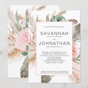 Boho Pampas, Monstera, Tropische veren Bloemen Kaart