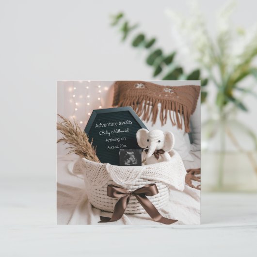 Boho pampas neutrale zwangerschapsaankondiging kaart (Staand voorkant)