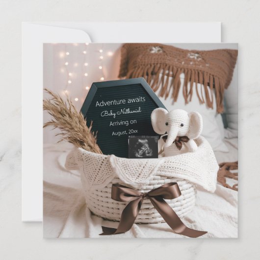 Boho pampas neutrale zwangerschapsaankondiging kaart (Voorkant)