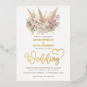 Boho Pampas & Orchidee bruiloft uitnodiging Folie