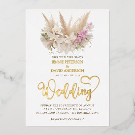 Boho Pampas & Orchidee Huwelijksuitnodiging Folie Uitnodiging