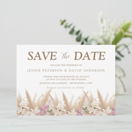 Boho Pampas & Orchidee Save the Date Kaart Wedding (Staand voorkant)