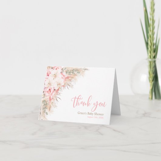 Boho Pampas Orchids Pioenrozen Dank u Baby shower Bedankkaart (Voorkant)