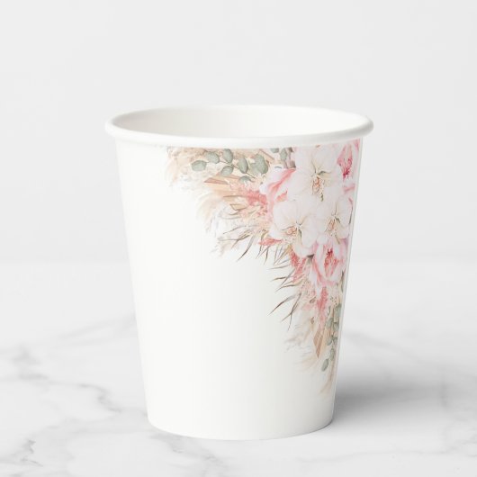 Boho Pampas Orchids Pioenrozen Neutraal Baby showe Papieren Bekers (Achterkant)