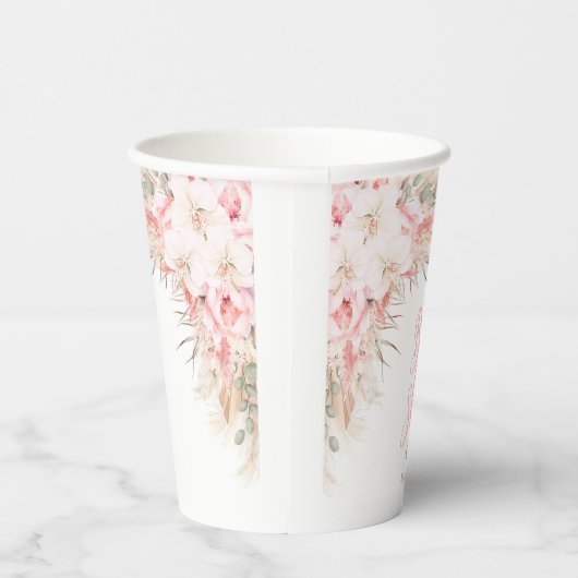 Boho Pampas Orchids Pioenrozen Neutraal Baby showe Papieren Bekers (Rechts)