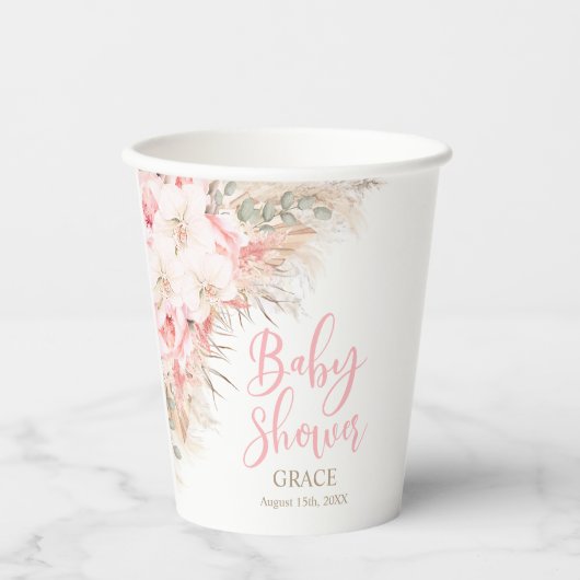 Boho Pampas Orchids Pioenrozen Neutraal Baby showe Papieren Bekers (Voorkant)