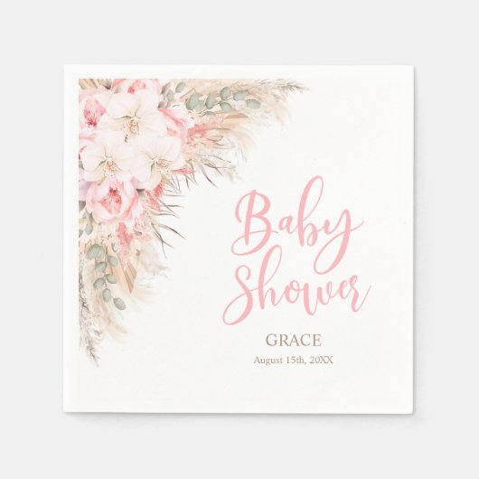Boho Pampas Orchids Pioenrozen Neutraal Baby showe Servet (Voorkant)