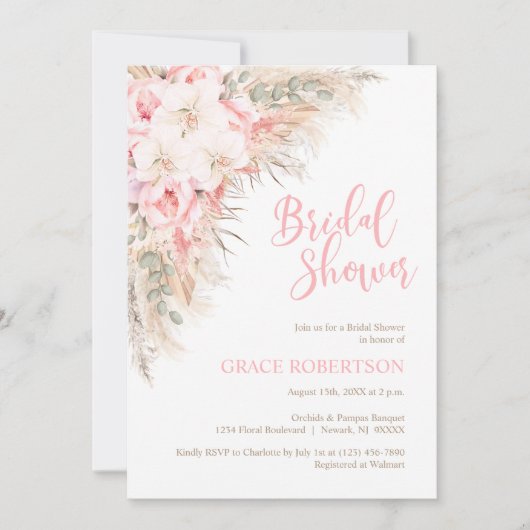 Boho Pampas Orchids Pioenrozen Neutraal Vrijgezell Kaart (Voorkant)