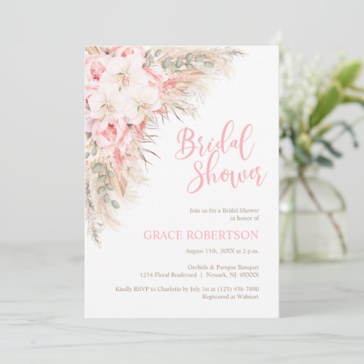 Boho Pampas Orchids Pioenrozen Neutraal Vrijgezell Kaart (Staand voorkant)