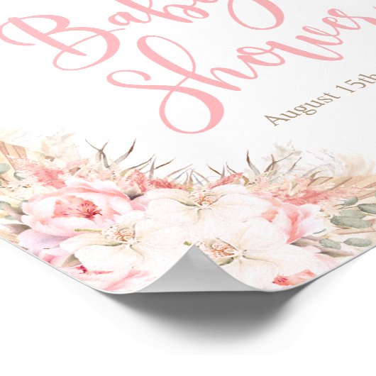 Boho Pampas Orchids Pioenrozen Welkom Baby shower Poster (Hoek)