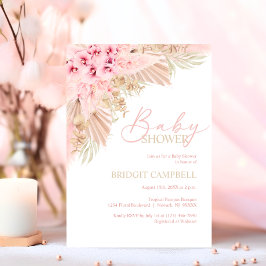 Boho Pampas Orchids Roze Neutraal Baby shower Kaart