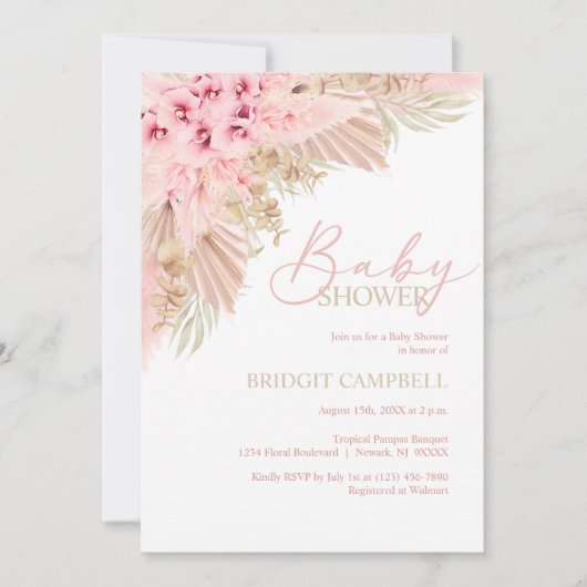 Boho Pampas Orchids Roze Neutraal Baby shower Kaart (Voorkant)