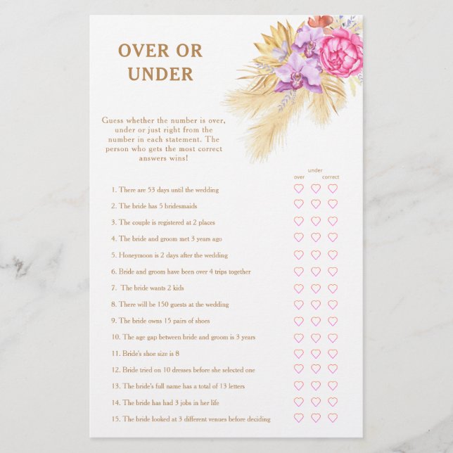 Boho pampa's - Over of onder bruidsfeest spel (Voorkant)