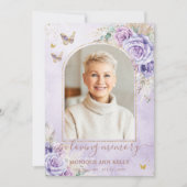 Boho Pampas Paarse Bloemen Foto Begrafenismonument Bedankkaart (Voorkant)