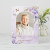 Boho Pampas Paarse Bloemen Foto Begrafenismonument Bedankkaart (Staand voorkant)