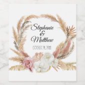 Boho Pampas Palm Floral Waterverf Blush Wedding Wijn Etiket (Enkel label)