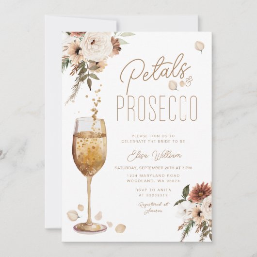 Boho Pampas Petals en Prosecco Vrijgezellenfeest Kaart (Voorkant)