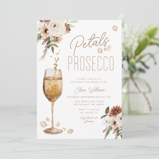 Boho Pampas Petals en Prosecco Vrijgezellenfeest Kaart (Staand voorkant)