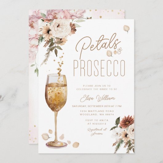 Boho Pampas Petals en Prosecco Vrijgezellenfeest Kaart (Voorkant / Achterkant)