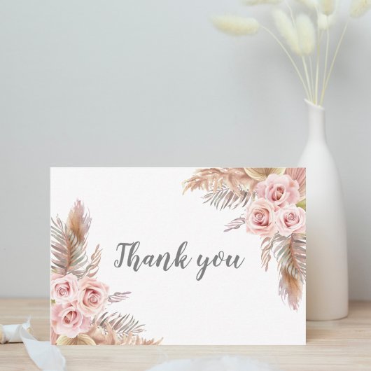 Boho Pampas Pink Blush Floral Bedankkaart