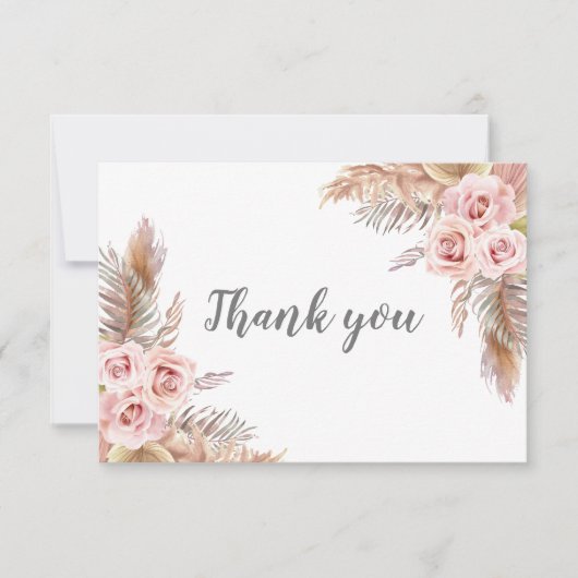 Boho Pampas Pink Blush Floral Bedankkaart (Voorkant)