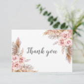 Boho Pampas Pink Blush Floral Bedankkaart (Staand voorkant)