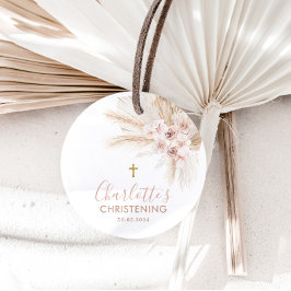 Boho Pampas Pink Girl Floral Baptism Christening Bedankjes Labels