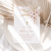 Boho Pampas Pink Girl Floral Baptism Christening Kaart