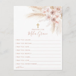 Boho Pampas Pink Girl Floral Baptism Prayer Card   Briefkaart