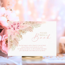 Boho Pampas Pink Neutral Breng een Boek Baby showe